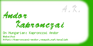 andor kapronczai business card